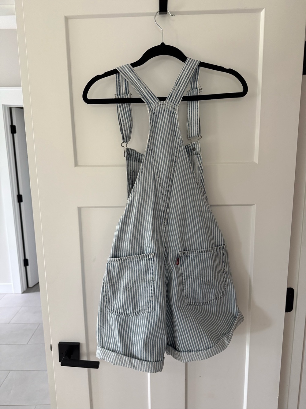 Levi's Light Blue & White Striped womens Short Overalls - Picture 3 of 3